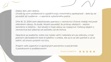 Poďakovanie pacientky za operáciu vbočeného palca